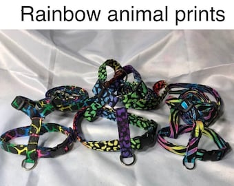Dog harness, Harness and leash, step in harness, standard harness, dog harness set, rainbow, animal print, cheetah, leopard, giraffe, zebra