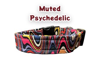 Psychedelic dog collar, rainbow dog collar, adjustable collar, washable collar, side release collar, fabric dog collar, cat collar, waves