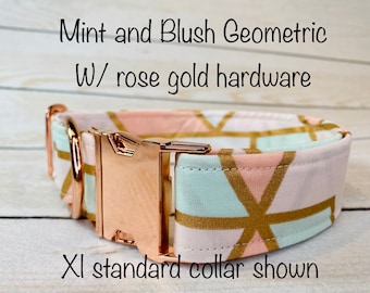 Blush pink dog collar, rose gold dog collar, side release collar, adjustable collar, mint green, washable collar, girl dog collar, rose gold