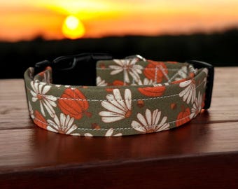 Fall floral and pumpkin dog collar, handmade side release collar, girl dog collar, boy dog collar, custom collar, washable adjustable collar