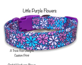 Floral dog collar, purple flowers, Fabric dog collar, eco friendly, washable, adjustable, side release collar, cat collar, floral collar