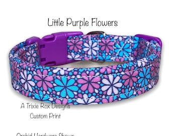 Floral dog collar, purple flowers, Fabric dog collar, eco friendly, washable, adjustable, side release collar, cat collar, floral collar