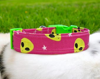 Alien collar, funny dog collar, dog collar, handmade side release dog collar, girl dog collar, custom dog collar, washable adjustable collar