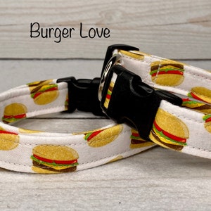 Hamburger Dog Collar: Funny Food Print, Washable, Adjustable