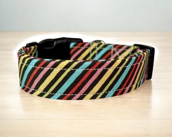Handmade Striped Dog Collar: Adjustable, Washable Cotton