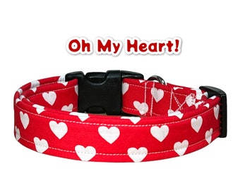 Valentines Day dog collar, dog collar, heart collar, valentine collar, side release collar, cat collar, adjustable collar, washable collar