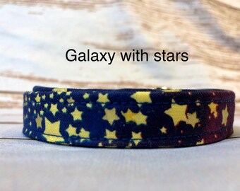 Galaxy dog collar, celestial dog collar, star dog collar, adjustable collar, washable collar, side release collar, eco friendly, blue, stars