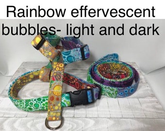 Dog harness, Harness and leash, step in harness, standard harness, rainbow dog harness, dog halter, dog harness set, rainbow, bubbles