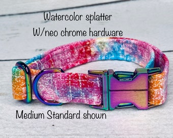 Dog Collar, adjustable dog collar, watercolor dog collar, metal buckle, neo chrome, buckle dog collar, pastel dog collar, neo chrome collar