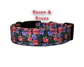 Dog collar, Floral dog collar, girl dog collar, raven dog collar, adjustable dog collar, handmade dog collar, custom dog collar, washable