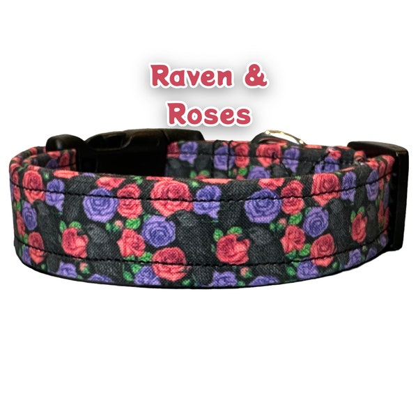 Dog collar, Floral dog collar, girl dog collar, raven dog collar, adjustable dog collar, handmade dog collar, custom dog collar, washable