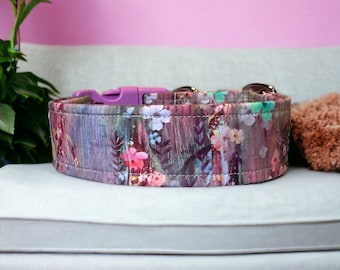 Beautiful floral  dog collar, floral dog collar, dog collar girl, handmade dog collar, fabric dog collar, side release adjustable, washable