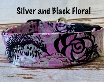 Dog Collar, dog collar female, Purple dog collar, martingale collar, adjustable collar, buckle dog collar, floral dog collar, Purple, Silver