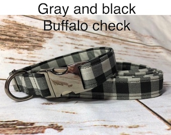 Dog Collar, adjustable collar, collar and leash set, collar leash set, metal buckle, buckle dog collar, buffalo check, buffalo plaid, plaid
