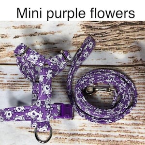 Purple Floral Dog Harness and Leash Set