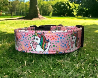 Unicorn dog collar, Funny dog collar, middle finger, obscene dog collar, wide collar, side release, adjustable, washable, fabric dog collar