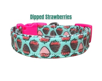 Strawberry dog collar, dog collar, girl dog collar, boy dog collar, handmade dog collar, custom dog collar, food dog collar, chocolate dip