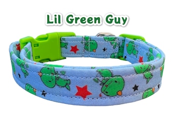 Dinosaur dog collar, funny dog collar, boy dog collar, custom dog collar, handmade dog collar, cat collar, green dinosaur collar, adjustable