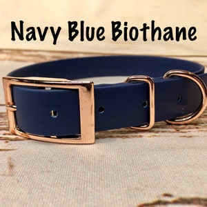 Biothane dog collar, Navy dog collar, dog collar, buckle dog collar, waterproof collar, Navy Blue, rose gold hardware, rose gold, Biothane
