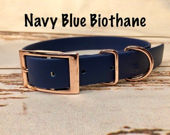 Biothane dog collar, Navy dog collar, dog collar, buckle dog collar, waterproof collar, Navy Blue, rose gold hardware, rose gold, Biothane