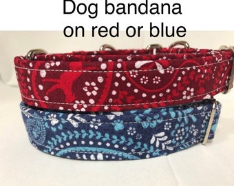 Red bandana dog collar, blue bandana dog collar, adjustable, washable, bandana dog collar, red or blue, side release, eco friendly collar