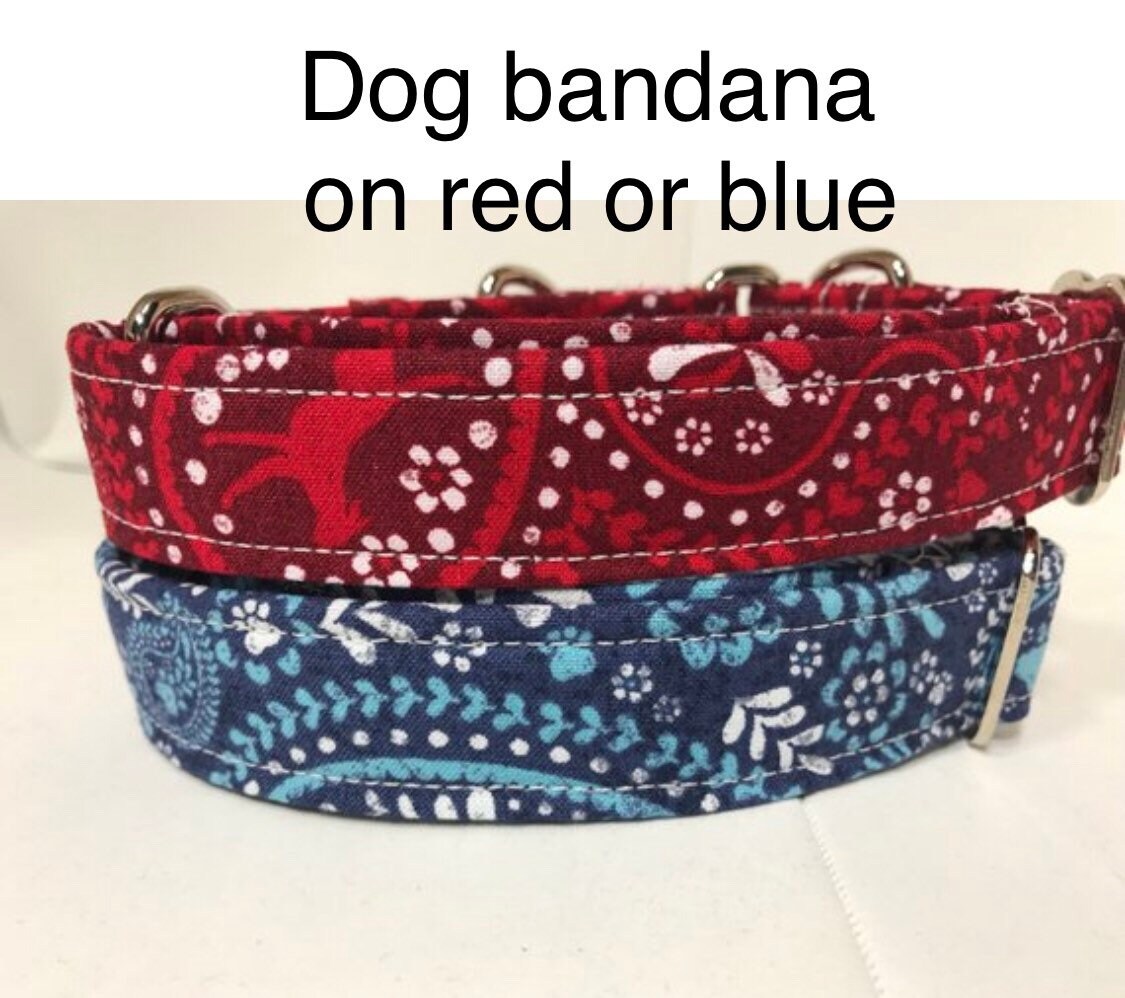 Red bandana dog collar, blue bandana dog collar, adjustable, washable ...