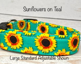 Dog Collar, girl dog collar, martingale collar, side release collar, adjustable collar, buckle dog collar, sunflower dog collar, sunflowers