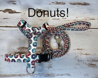 Dog harness, Harness and leash, step in harness, standard harness, dog halter, dog harness set, Donuts, Donut harness, pink, blue, purple