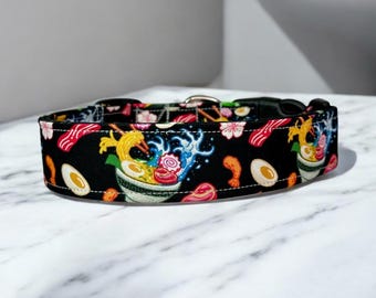 Washable Ramen Dog Collar, Handmade Adjustable Collar, Funny Fabric Dog Collar, Pet Gift, Ramen Inspired Collar, dog collar, food dog collar