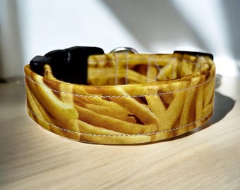 French Fry Dog Collar: Handmade Food Print Fabric Collar, funny dog collar, side release, washable, adjustable 