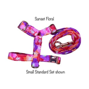 Floral Dog Harness and Leash Set: Rose Gold Hardware, Funny Handmade Dog Collar