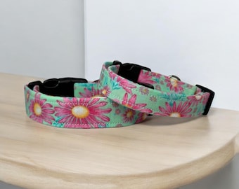 Pink Flower dog collar, dog collar, handmade side release dog collar, funny dog collar, custom dog collar, washable adjustable dog collar