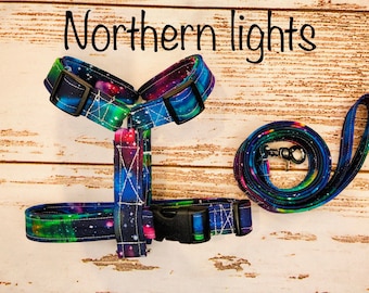 Dog harness, Harness and leash, step in harness, standard harness, dog harness set, galaxy dog harness, adjustable,  northern lights
