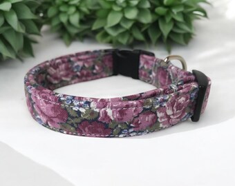 Vintage Rose Dog collar, handmade dog collar, side release adjustable collar, washable, Girl dog collar, gifts for dogs, custom dog collar,