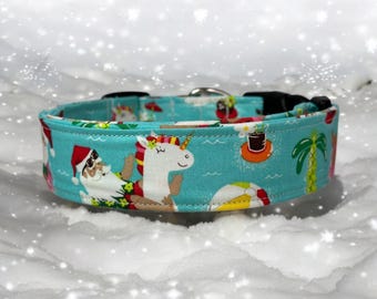 Vacation santa dog collar, funny dog collar, handmade side release dog collar, girl dog collar, boy dog collar, custom adjustable dog collar