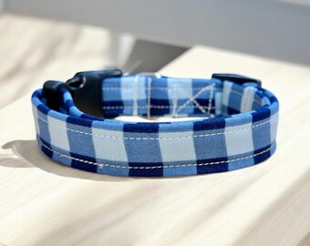 Blue Buffalo plaid dog collar, dog collar, handmade side release dog collar, girl dog collar, custom dog collar, washable adjustable collar