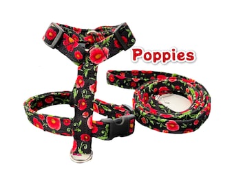 Poppy dog harness and leash set, standard roman harness, step in harness, pet harness and leash set, adjustable pet harness, washable