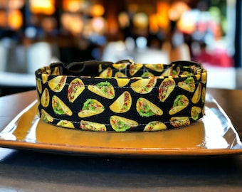 Taco Print Dog Collar: Funny Food Fabric Collar, Adjustable Side Release, funny dog collar, side release, washable, adjustable 