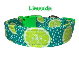 Lime dog collar, dog collar boy, dog collar girl, side release collar, washable fabric dog collar, Lime cat collar, food pet collar, Limeade