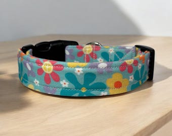 Summer Floral dog collar, dog collar, handmade side release dog collar, funny dog collar, custom dog collar, washable adjustable dog collar