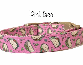 Pink Taco Dog Collar: Eco-Friendly Washable Collar, funny dog collar, side release, washable, adjustable