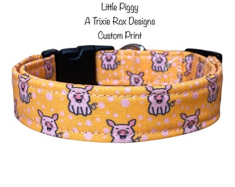 Pig dog collar, adjustable collar, side release collar, dog collar, pig lover, washable collar, fabric dog collar, pig lover collar, yellow