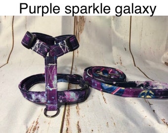 Dog harness, Harness and leash, step in harness, standard harness, dog harness set, dog harness galaxy, purple galaxy, galaxy, sparkles