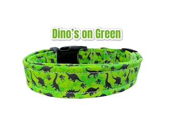 Dinosaur dog collar, funny dog collar, boy dog collar, custom dog collar, handmade dog collar, cat collar, green dinosaur collar, adjustable