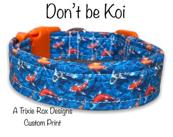 Koi dog collar, koi fish, adjustable, cat collar, funny dog collar, fish dog collar, eco friendly, washable collar, fabric dog collar, koi