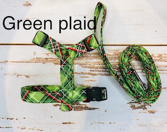 Dog harness, harness and leash, dog harness boy, dog halter, leash, step in harness, standard harness, plaid harness, Green plaid, argyle