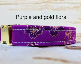 Dog Collar, adjustable collar, martingale collar, gold hardware, buckle dog collar, brass hardware, floral dog collar, purple floral