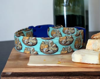 Cheese dog collar, funny dog collar, food dog collar, side release collar, adjustable collar, washable, fabric dog collar, Swiss cheese,