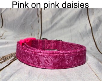 Pink floral dog collar, girl dog collar, adjustable collar, washable collar, side release collar, pink flowers, pink hardware, eco friendly