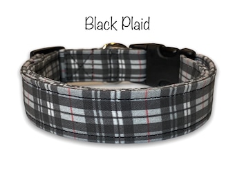 Black plaid dog collar, plaid dog collar, black dog collar, cat collar, plaid cat collar, eco friendly collar, adjustable, washable, plaid